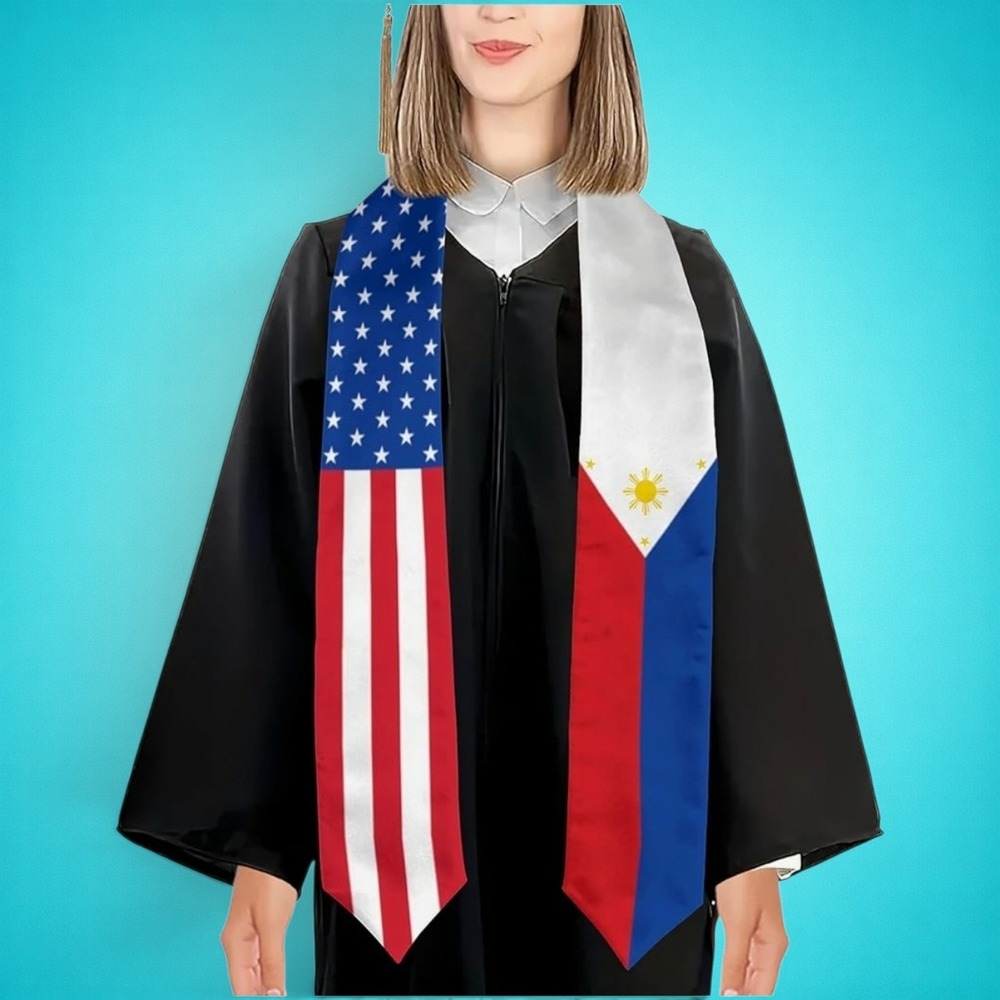 New Filipino & American Flag Graduation Sash‎ - Graduation Stole